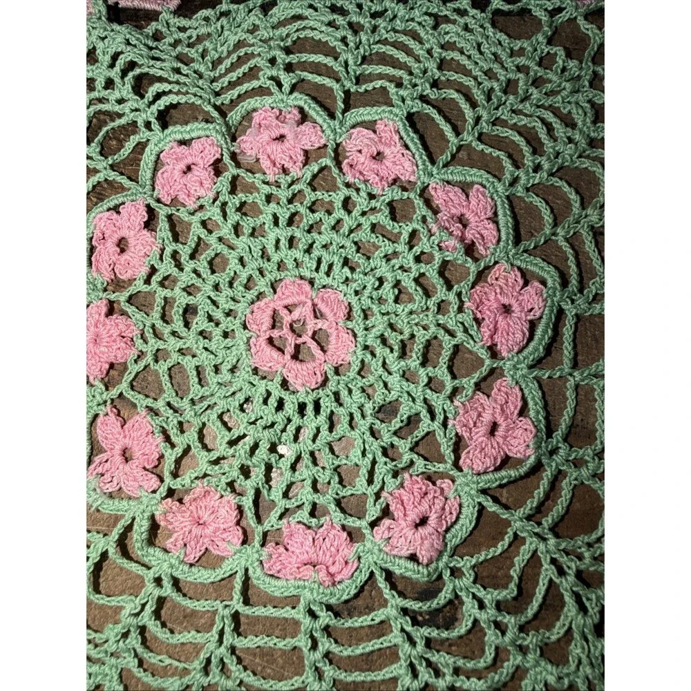 Vintage Handmade Crochet Doilies Lot Set of 3 Pink Green Purple Boho Table Decor